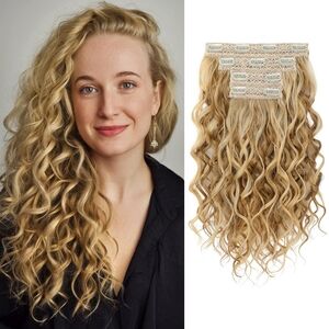 4PCS‎ 16” Curly Clip-In Hair Extensions – Dark Blonde , Soft & Natural